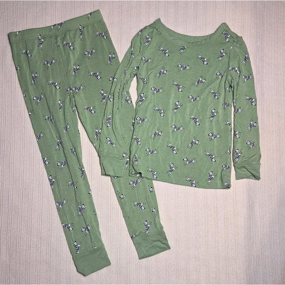 Little Me Sage Green Zebra Print Bamboo Two-Piece Pajama Set Unisex 3T